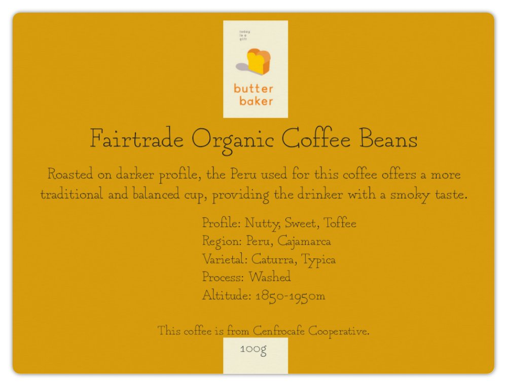 
                      
                        Fairtrade Organic Coffee Beans - 100g
                      
                    