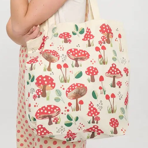 Red Mushroom Tote Bag - made with recycled material