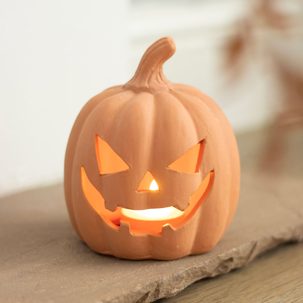 Terracotta Jack-O'-Lantern Tealight Holder - more size options