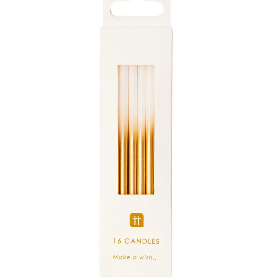 White & Gold Birthday Candles - 16 Pack