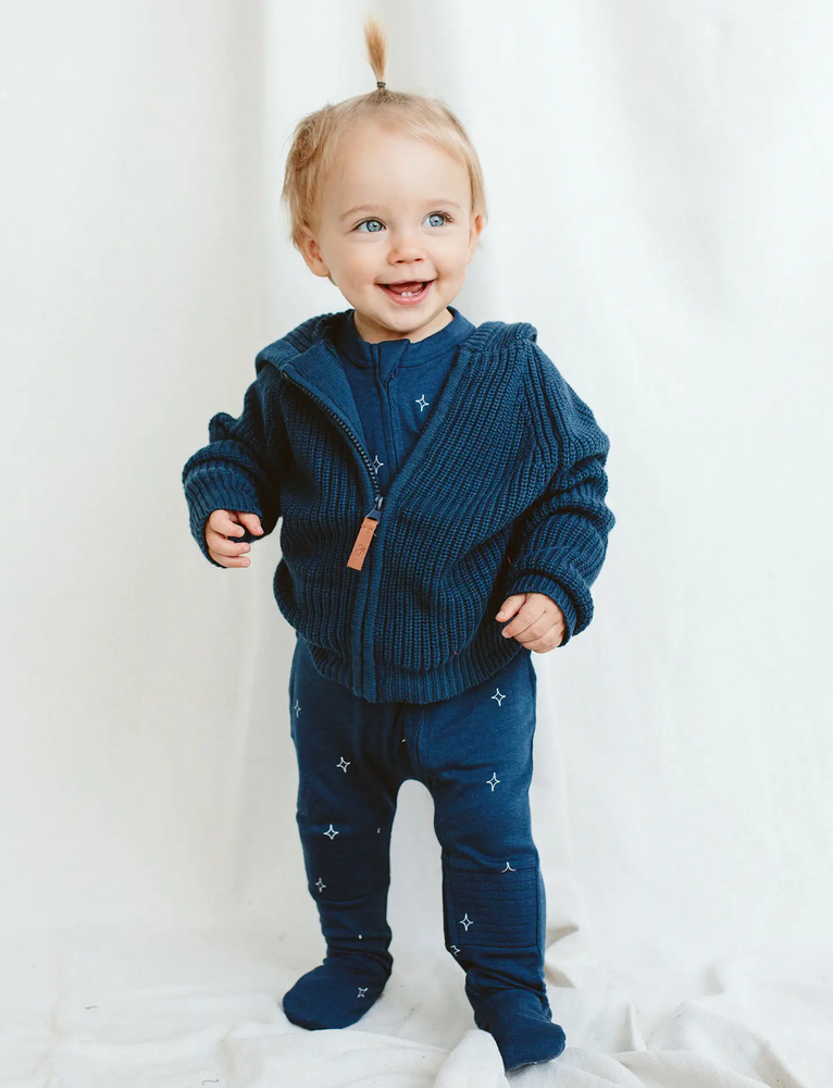 Organic Cotton Kids Knit Hoodie - Midnight