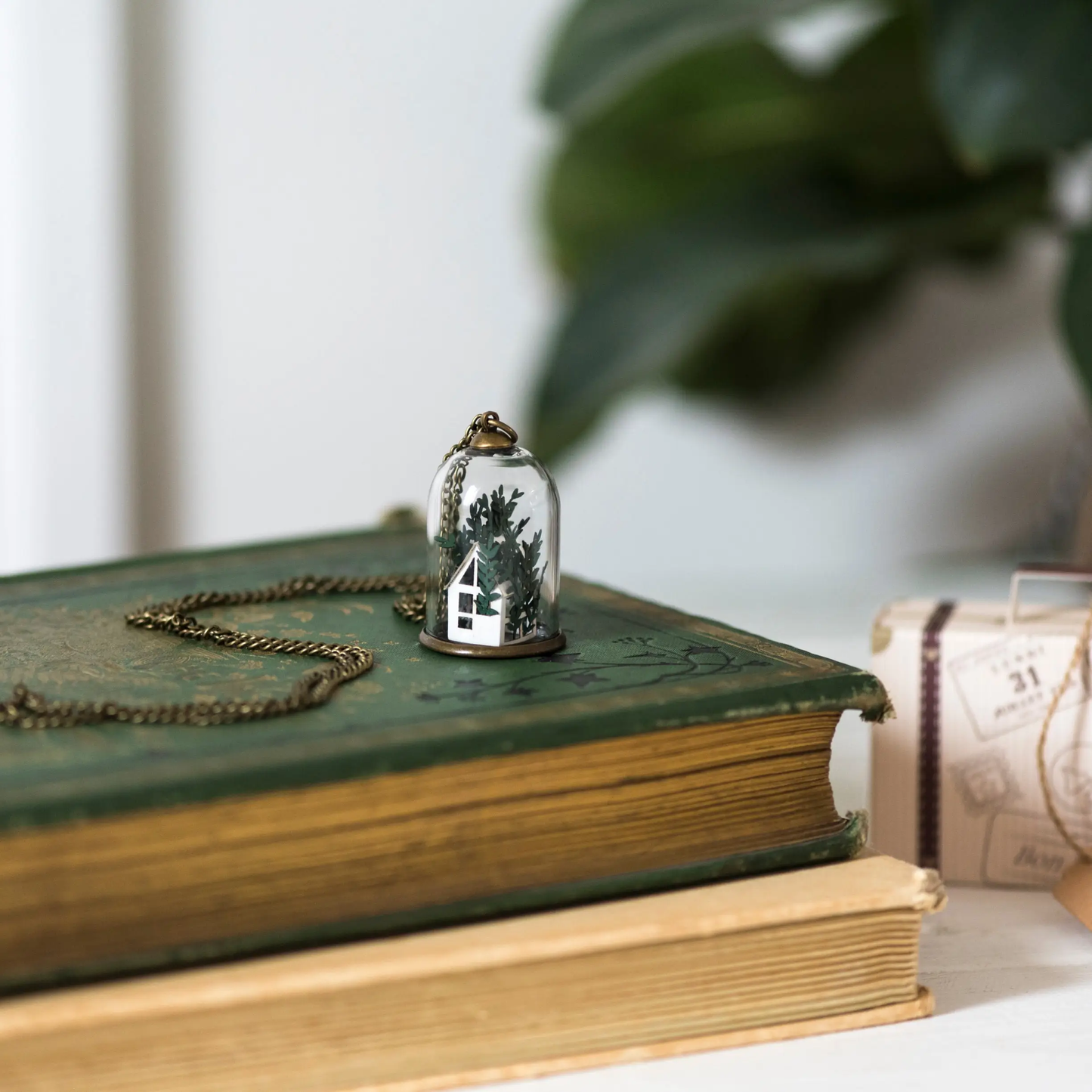 Paper Greenhouse Necklace in Glass Dome