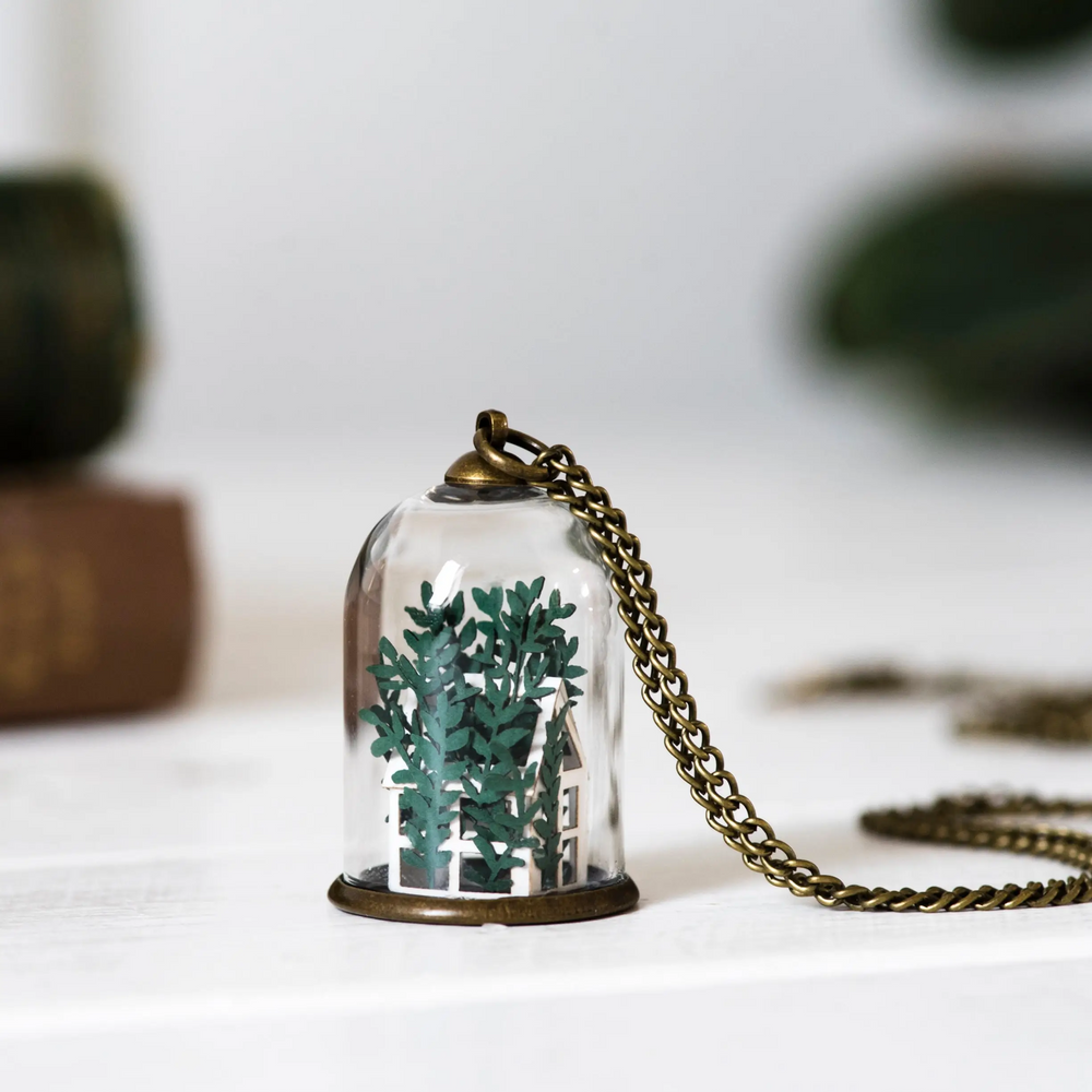 Paper Greenhouse Necklace in Glass Dome