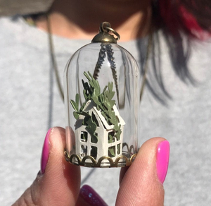 Paper Greenhouse Necklace in Glass Dome