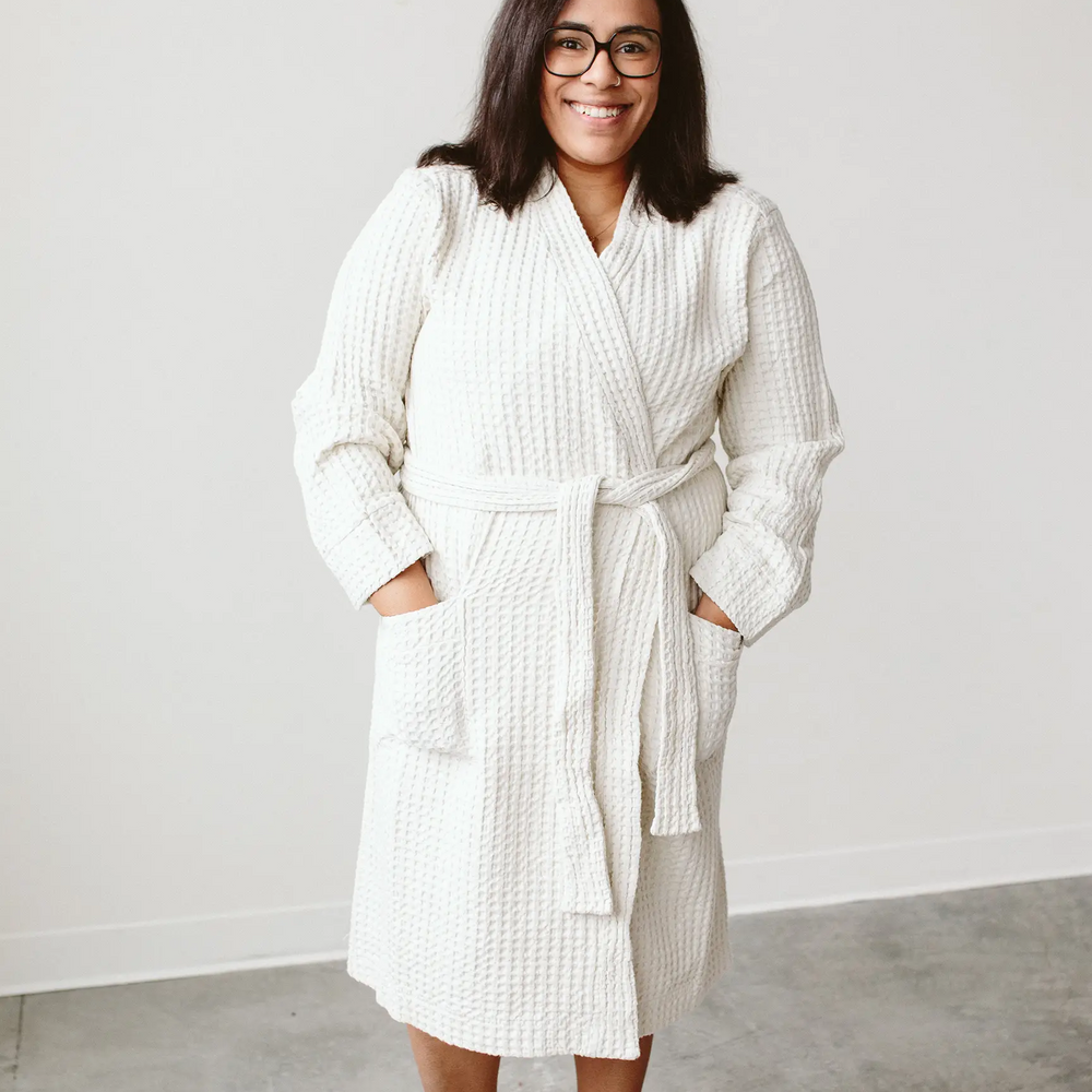 Organic Cotton Waffle Robe - Milk