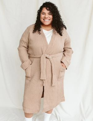 Organic Cotton Waffle Robe - Toffee