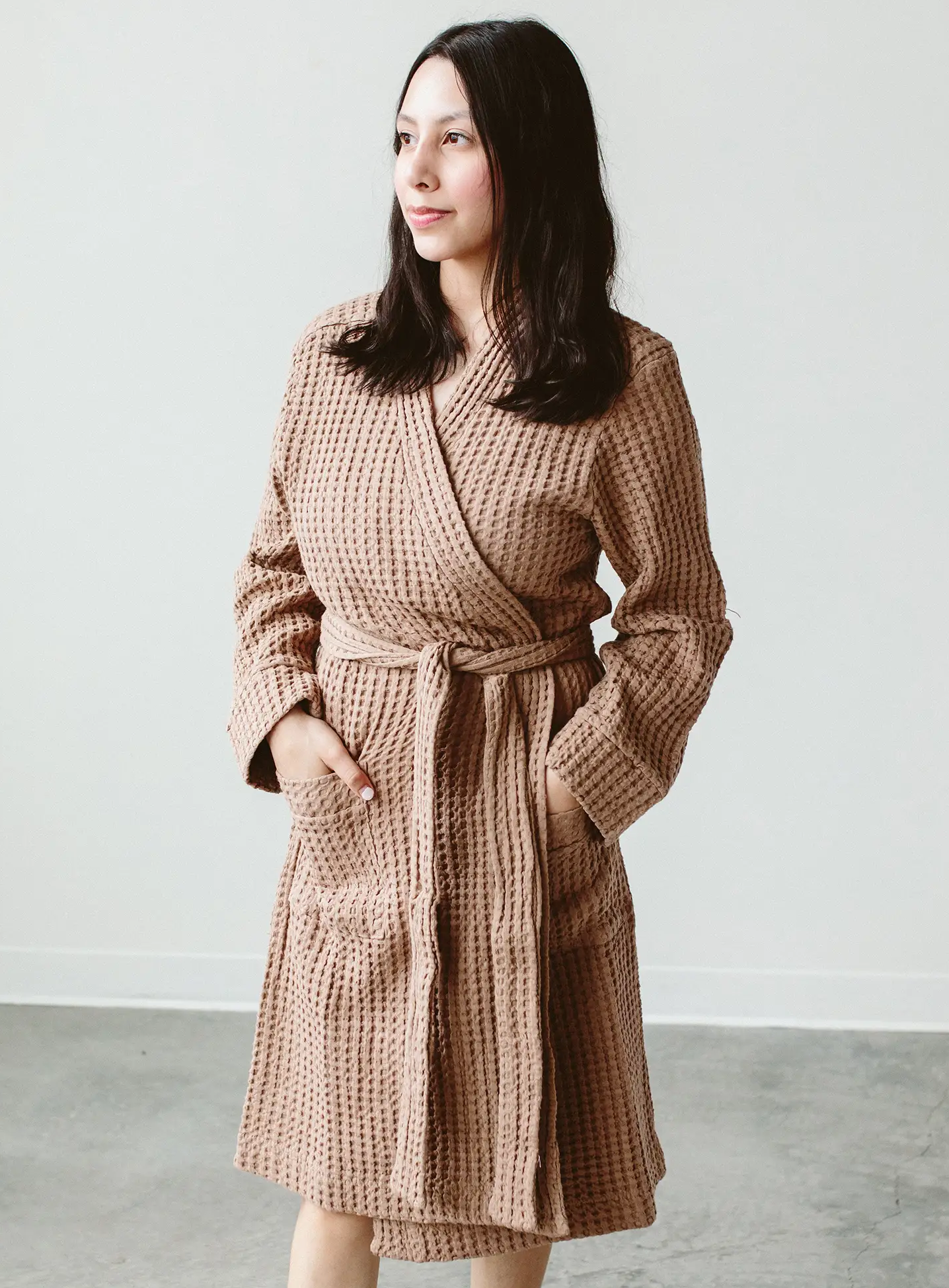 Organic Cotton Waffle Robe - Toffee